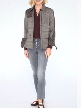 CAbi Baron Houndstooth Blazer Jacket Black and Brown Size Large